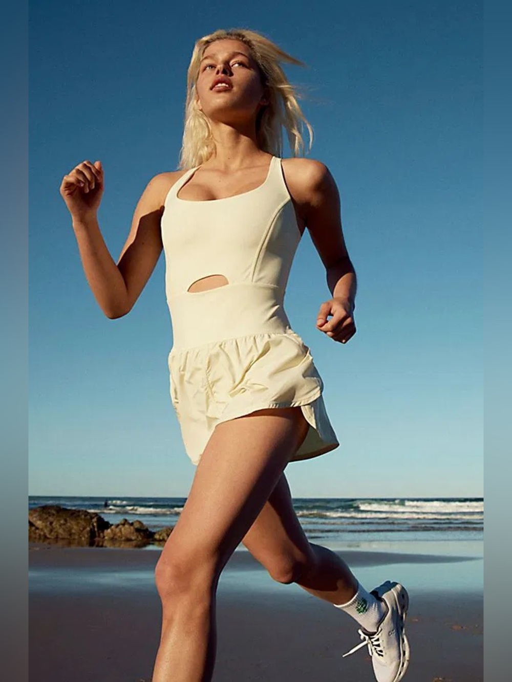 Free People FP Movement Righteous Runsie - Cream - Size Small - Workout Romper